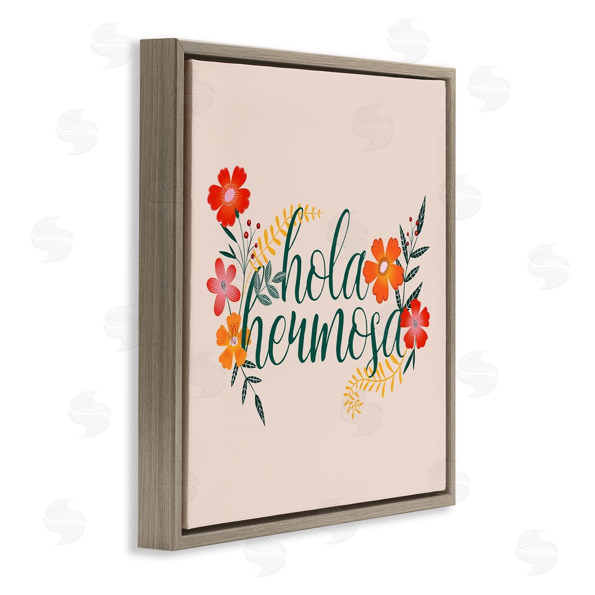 Grace Popp Hola Hermosa Spanish Sister Flowers Brown Floater Frame Canvas Art