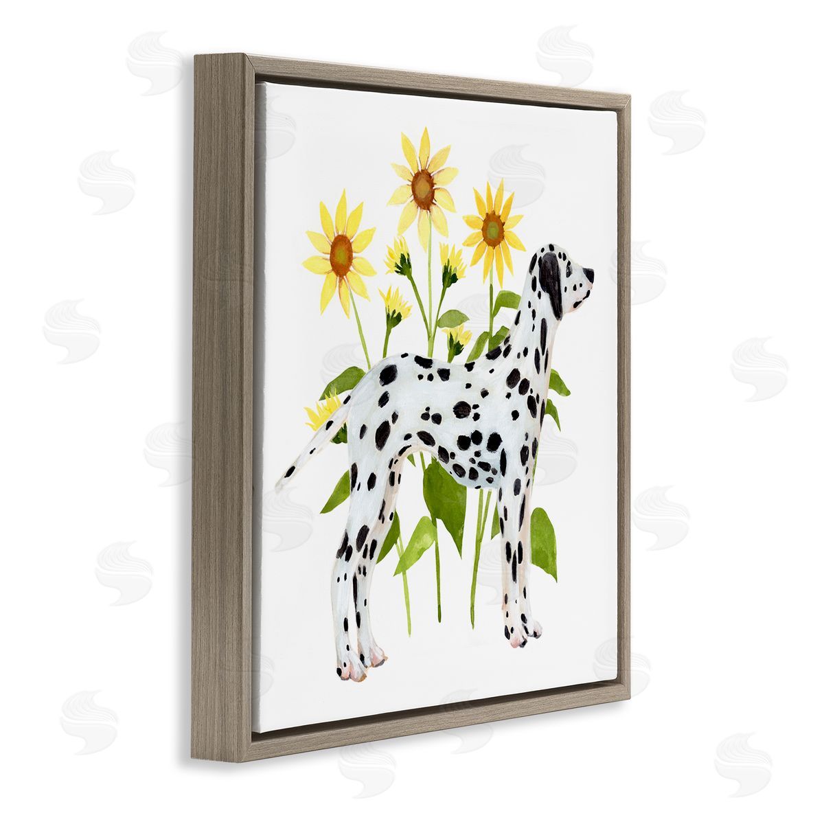 Annie Warren Dalmatian Dog Minimal Sunflower Field Brown Floater Frame Canvas Art