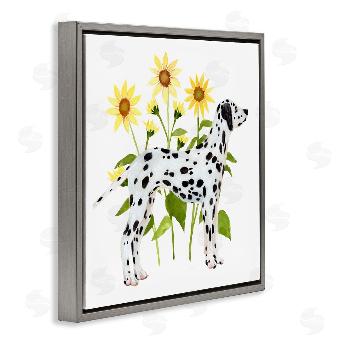 Annie Warren Dalmatian Dog Minimal Sunflower Field Gray Floater Frame Canvas Art