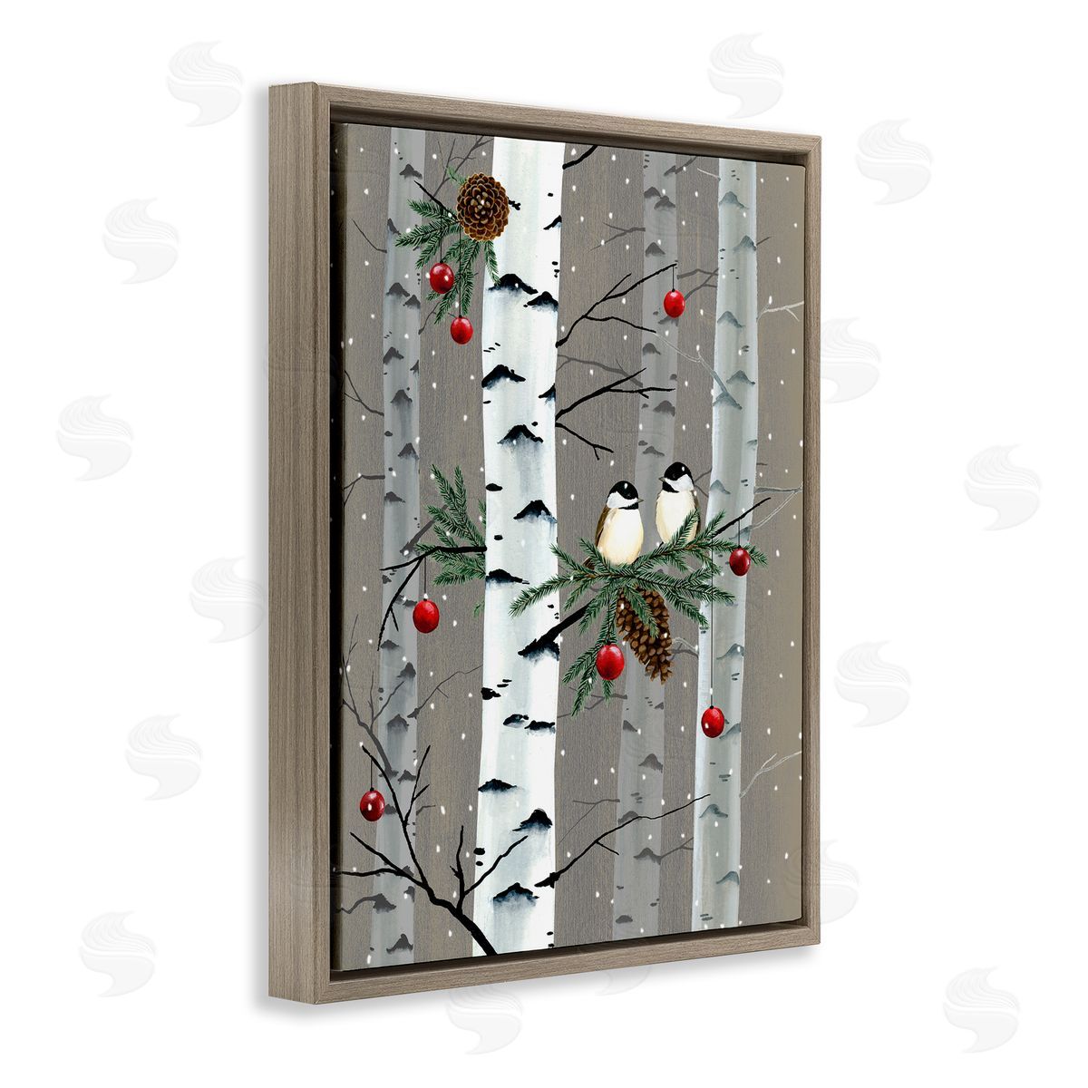 Birds & Ornaments Birch Tree Forest Brown Floating Frame Canvas Wall Art, Home Decor by Grace Popp