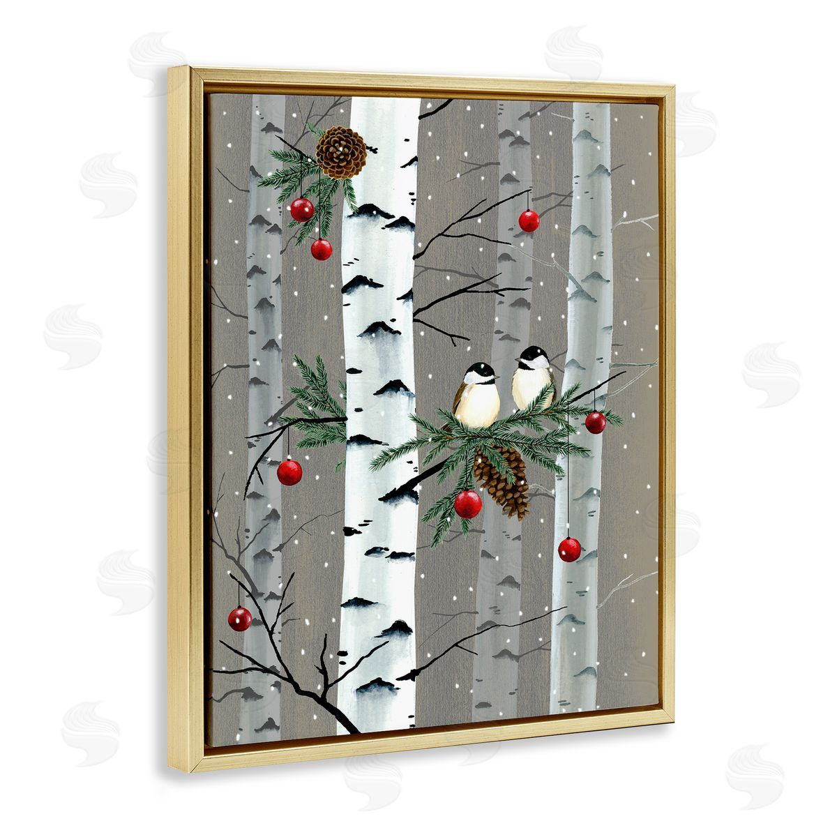 Birds & Ornaments Birch Tree Forest Gold Floating Frame Canvas Wall Art, Home Decor by Grace Popp