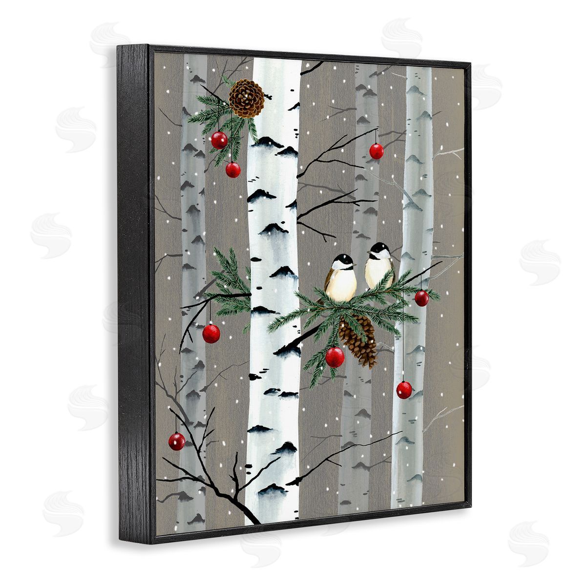 Birds & Ornaments Birch Tree Forest Black Frame Print Wall Art, Home Decor by Grace Popp