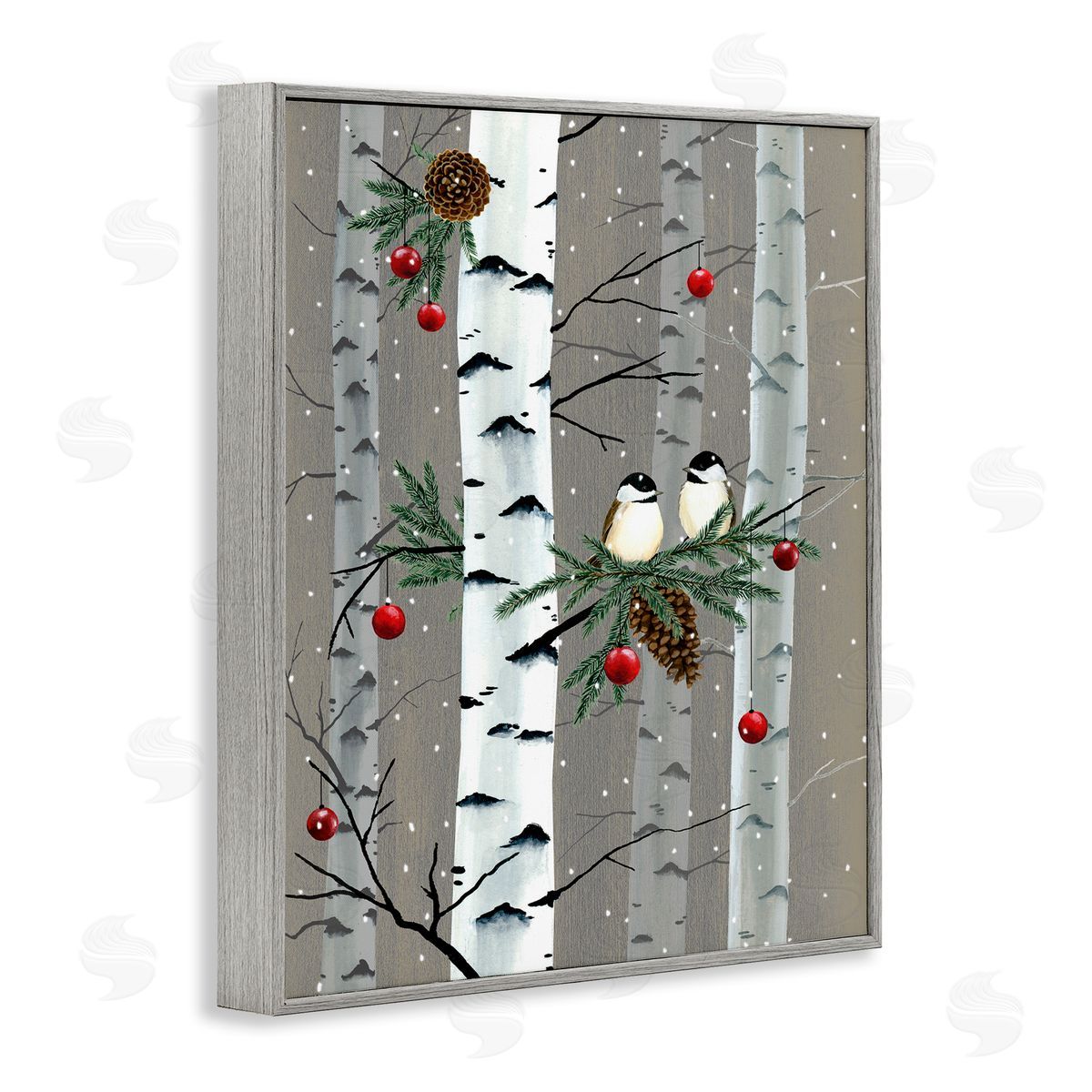 Birds & Ornaments Birch Tree Forest Grey Frame Print Wall Art, Home Decor by Grace Popp