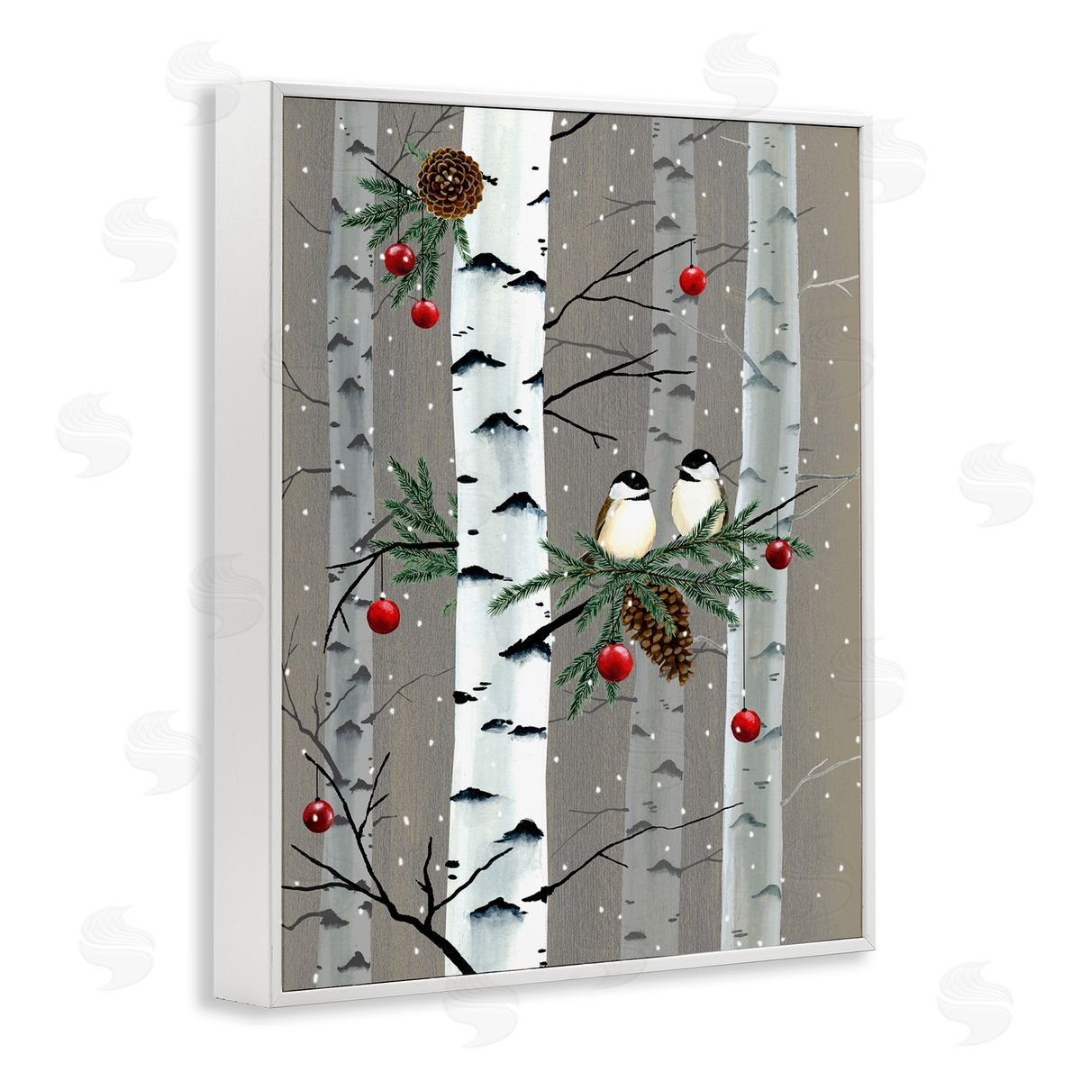Birds & Ornaments Birch Tree Forest White Frame Print Wall Art, Home Decor by Grace Popp