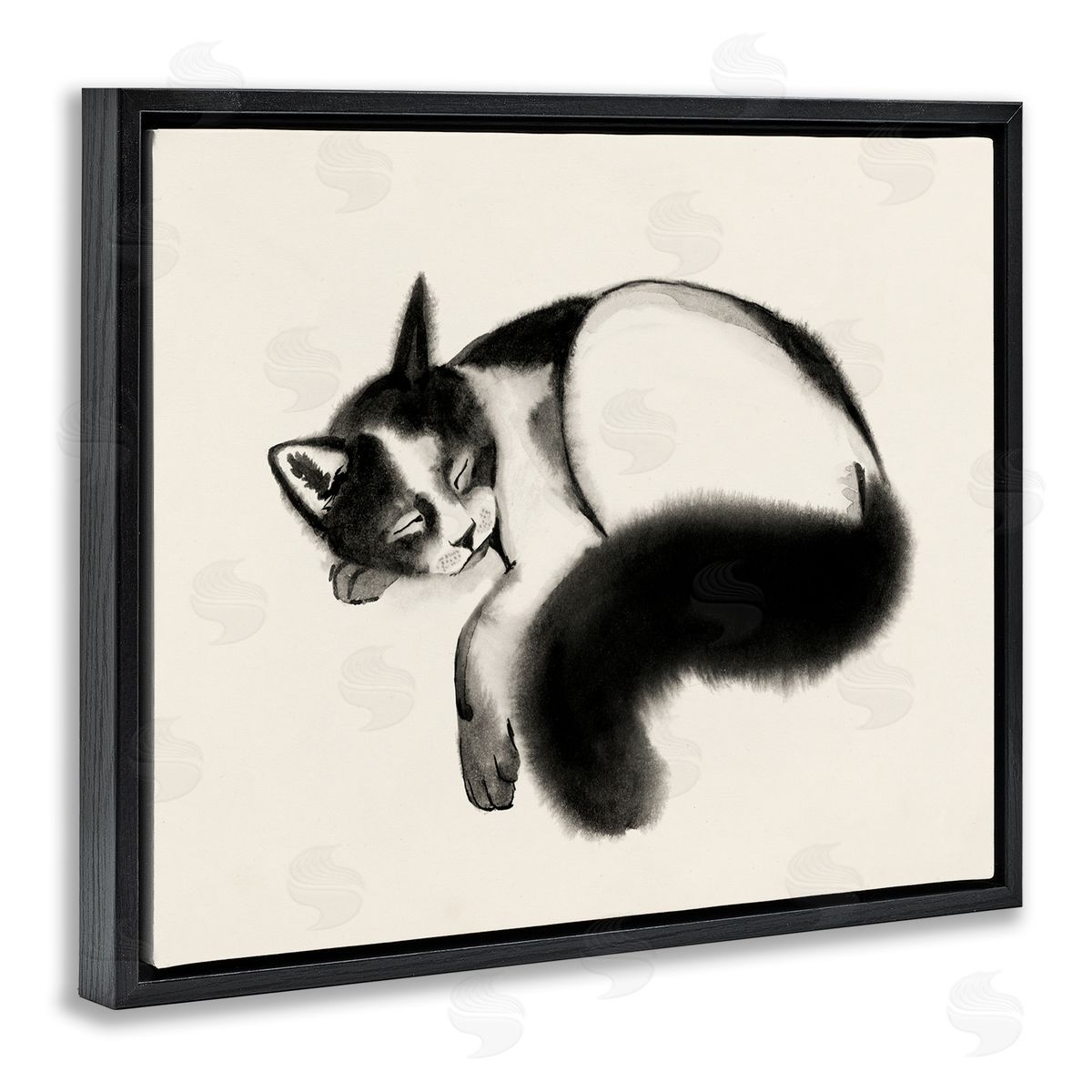 Grace Popp Relaxed Pet Cat Bushy Tail  Black Floater Frame Canvas Art