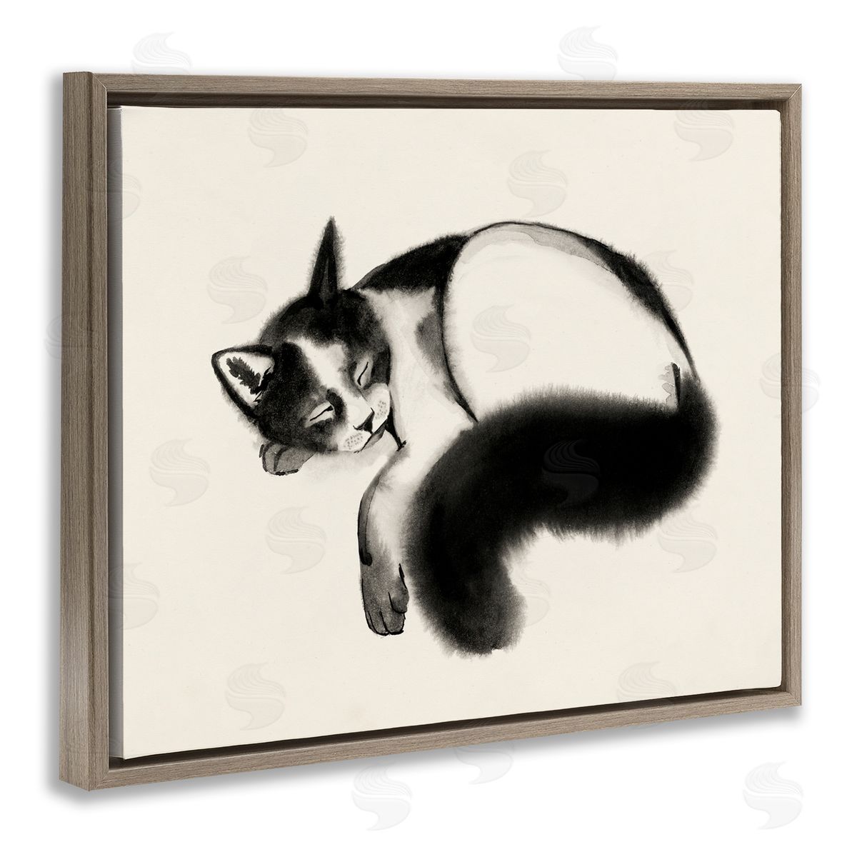Grace Popp Relaxed Pet Cat Bushy Tail  Brown Floater Frame Canvas Art