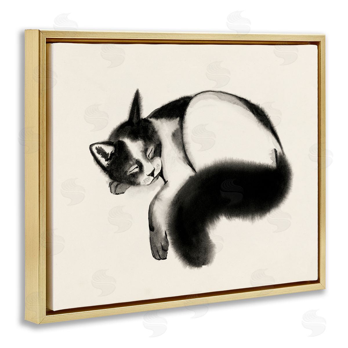 Grace Popp Relaxed Pet Cat Bushy Tail  Gold Floater Frame Canvas Art