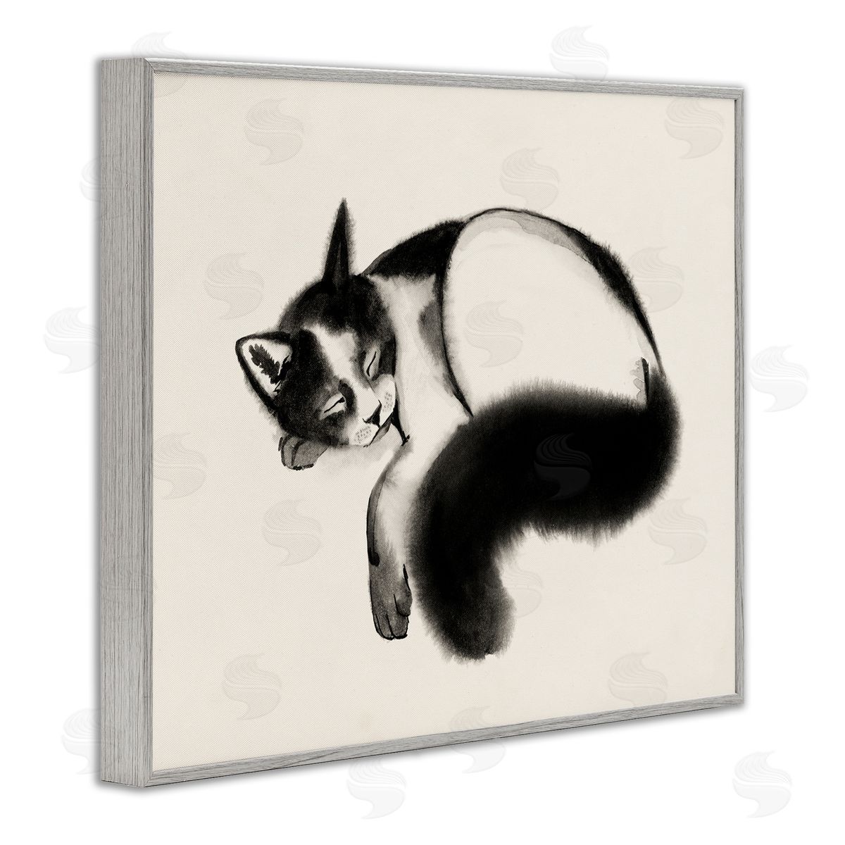 Grace Popp Relaxed Pet Cat Bushy Tail  Gray Framed Giclee Wall Art