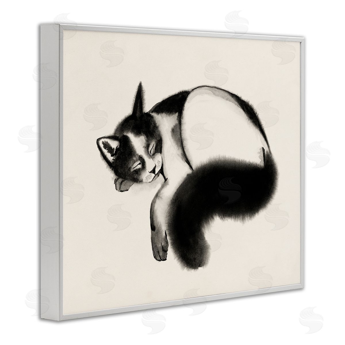 Grace Popp Relaxed Pet Cat Bushy Tail  White Framed Giclee Wall Art