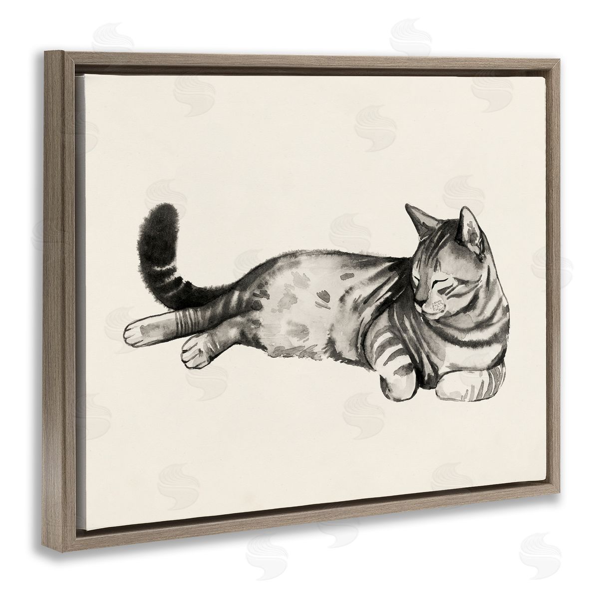 Grace Popp Sleeping Striped Cat Relaxed Pet Brown Floater Frame Canvas Art