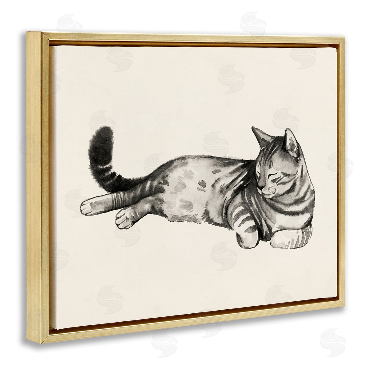 Grace Popp Sleeping Striped Cat Relaxed Pet Gold Floater Frame Canvas Art