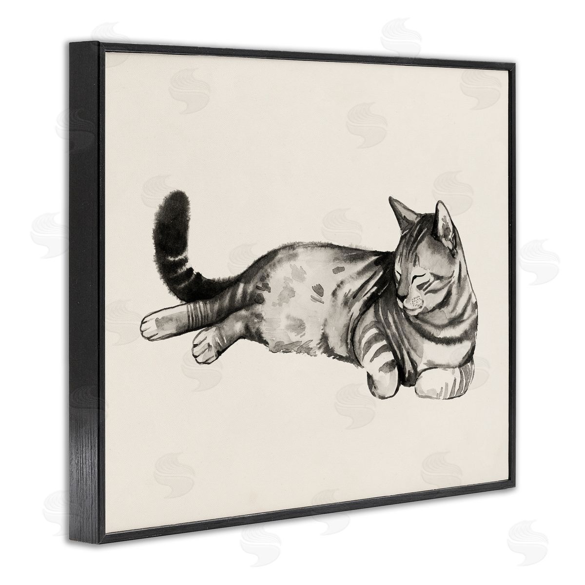 Grace Popp Sleeping Striped Cat Relaxed Pet Black Framed Giclee Wall Art
