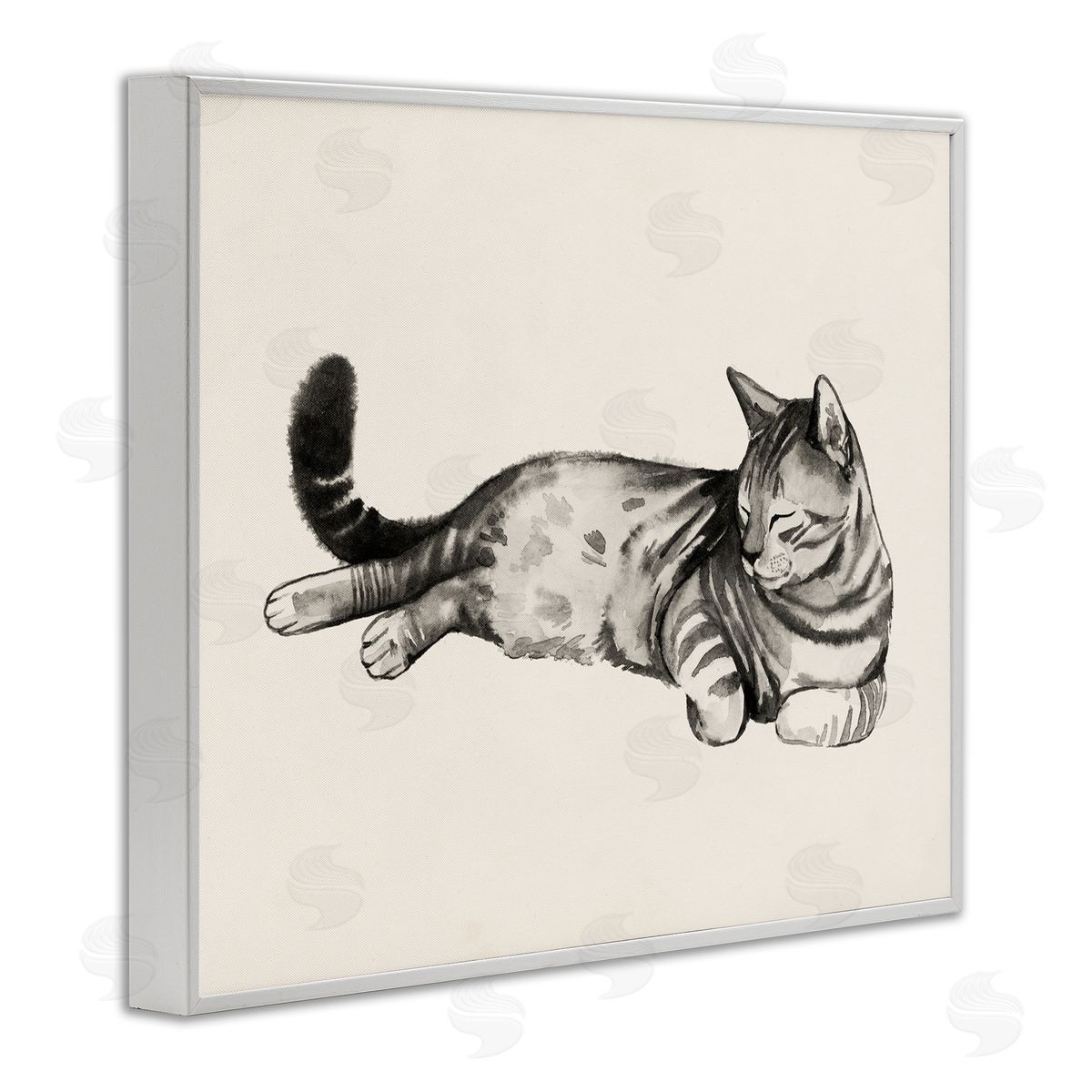 Grace Popp Sleeping Striped Cat Relaxed Pet White Framed Giclee Wall Art