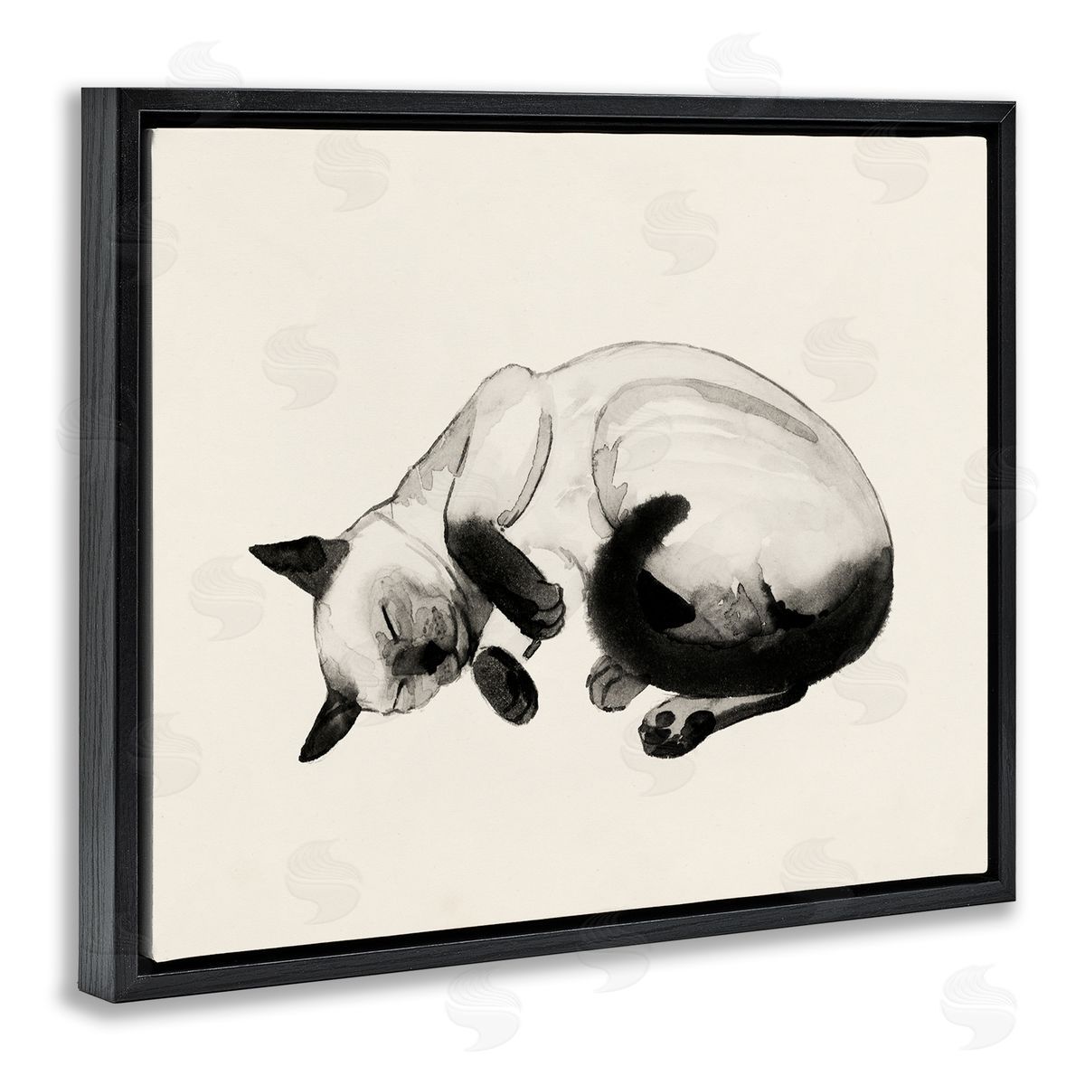 Grace Popp Siamese Cat Nap Relaxed Pet Black Floater Frame Canvas Art