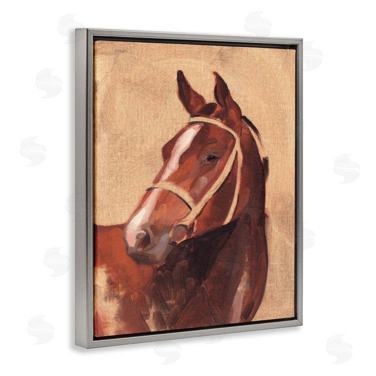 Jacob Green Southwestern Vintage Horse Portrait Gray Floater Frame Canvas Art
