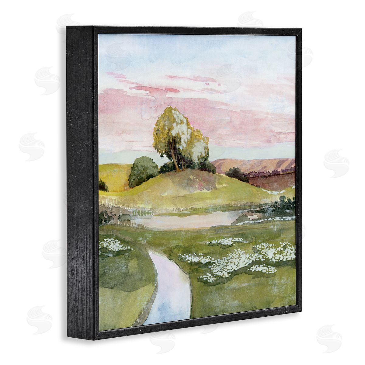 Grace Popp Hillside Sunset Green Grass Landscape Black Framed Giclee Wall Art