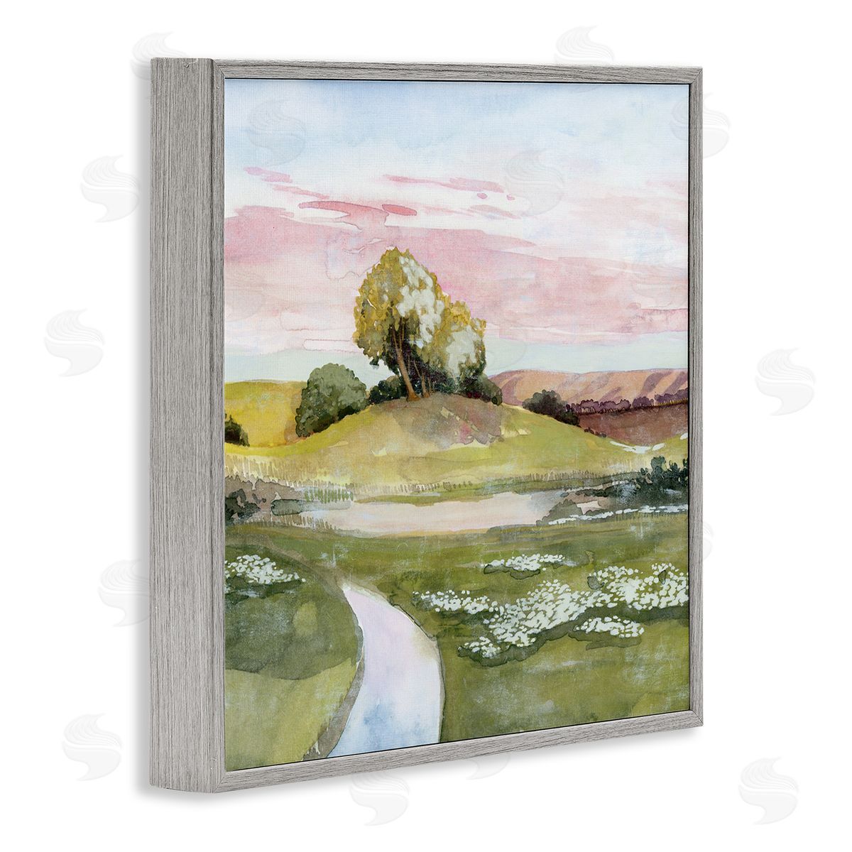 Grace Popp Hillside Sunset Green Grass Landscape Gray Framed Giclee Wall Art