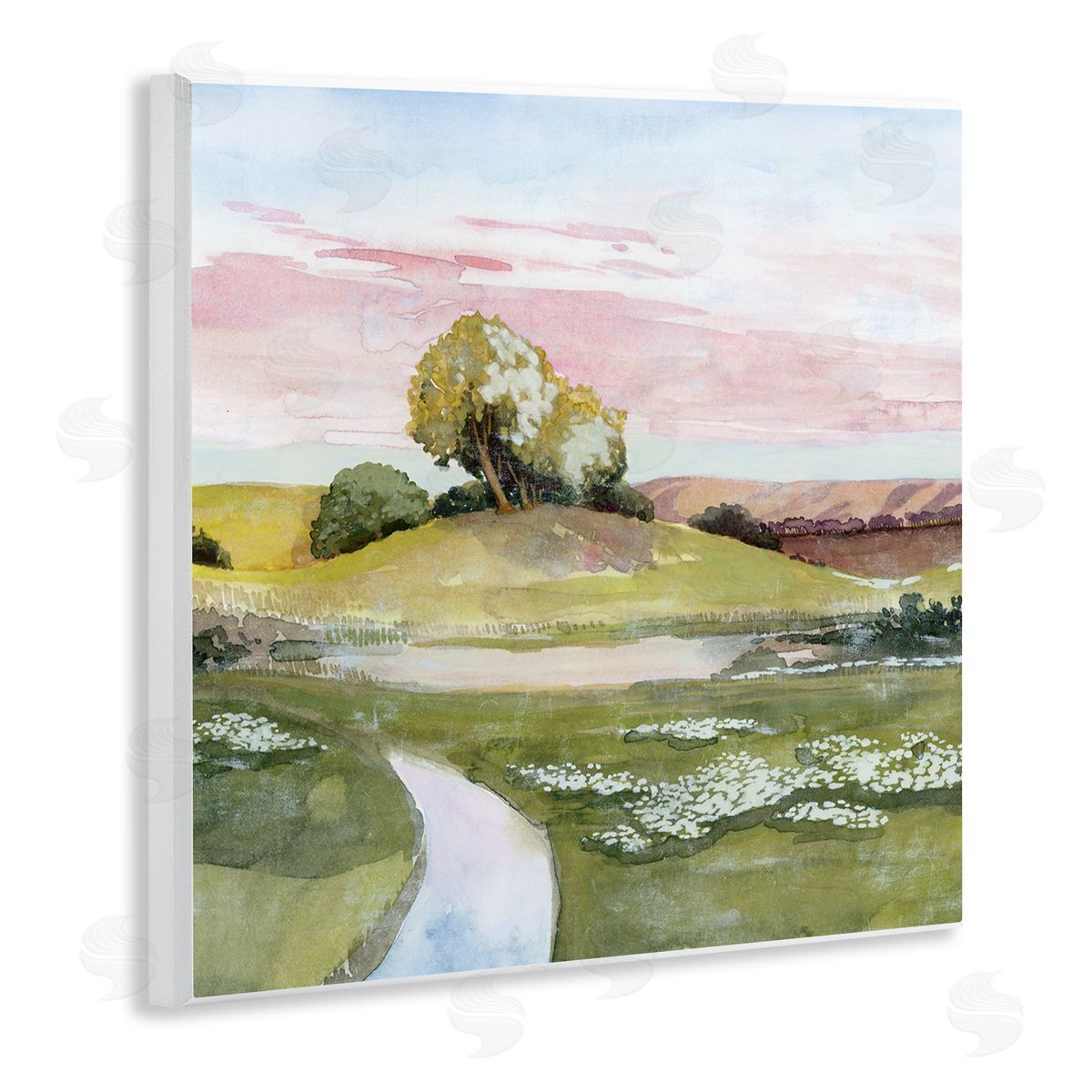 Grace Popp Hillside Sunset Green Grass Landscape Wall Plaque Art