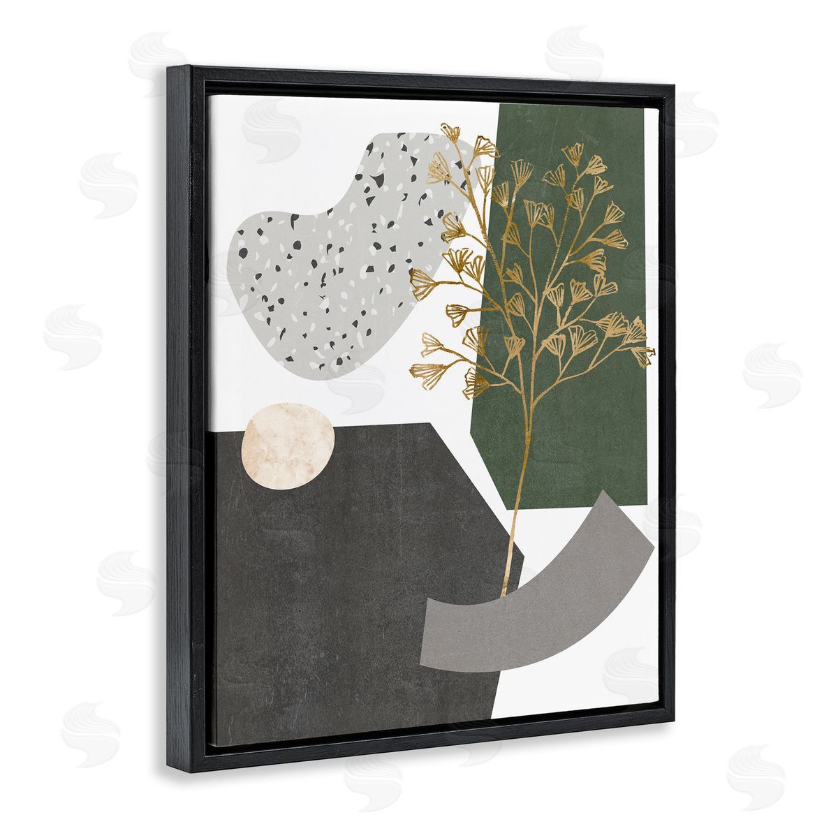 Melissa Wang Abstract Shapes with Golden Detail Black Floater Frame Canvas Art