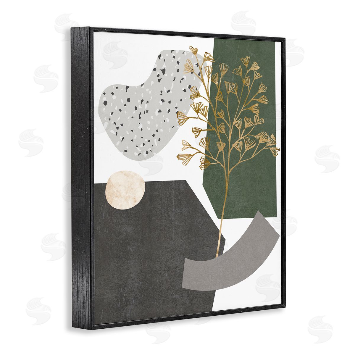 Melissa Wang Abstract Shapes with Golden Detail Black Framed Giclee Wall Art