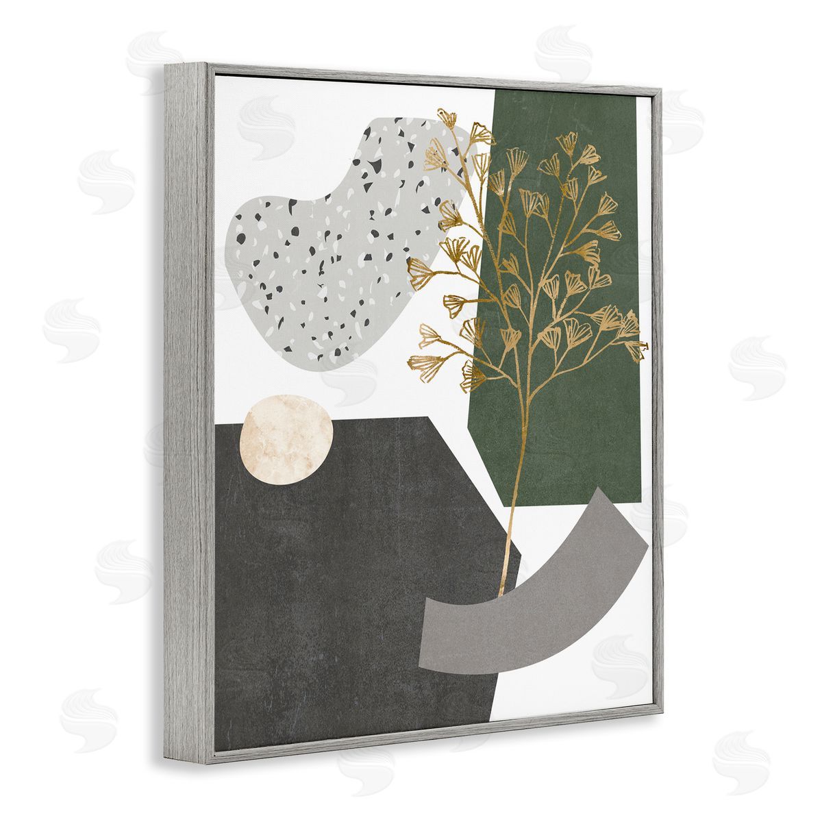 Melissa Wang Abstract Shapes with Golden Detail Gray Framed Giclee Wall Art