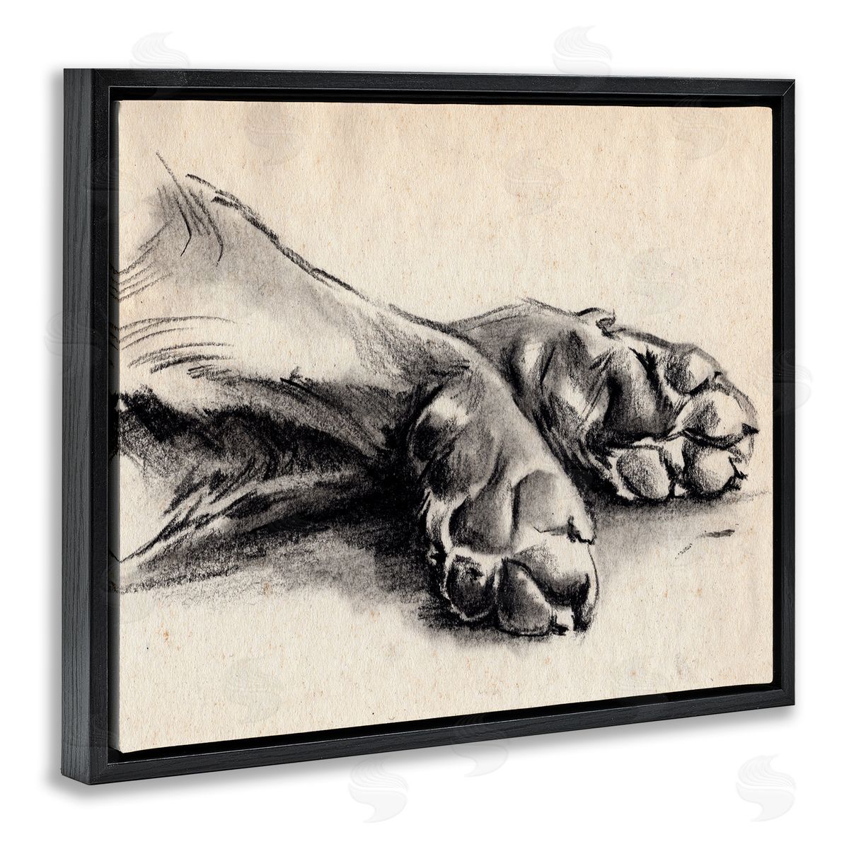 Dog Paw Charcoal Design Black Floating Frame Canvas Wall Art, Home Decor by Jennifer Paxton Parker