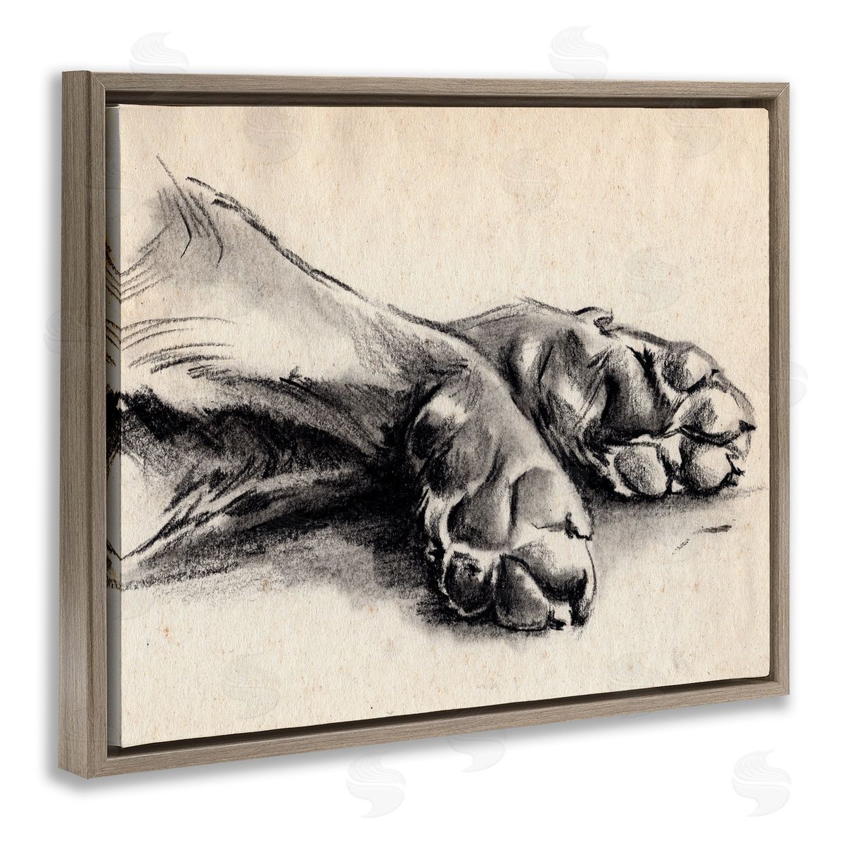 Dog Paw Charcoal Design Brown Floating Frame Canvas Wall Art, Home Decor by Jennifer Paxton Parker