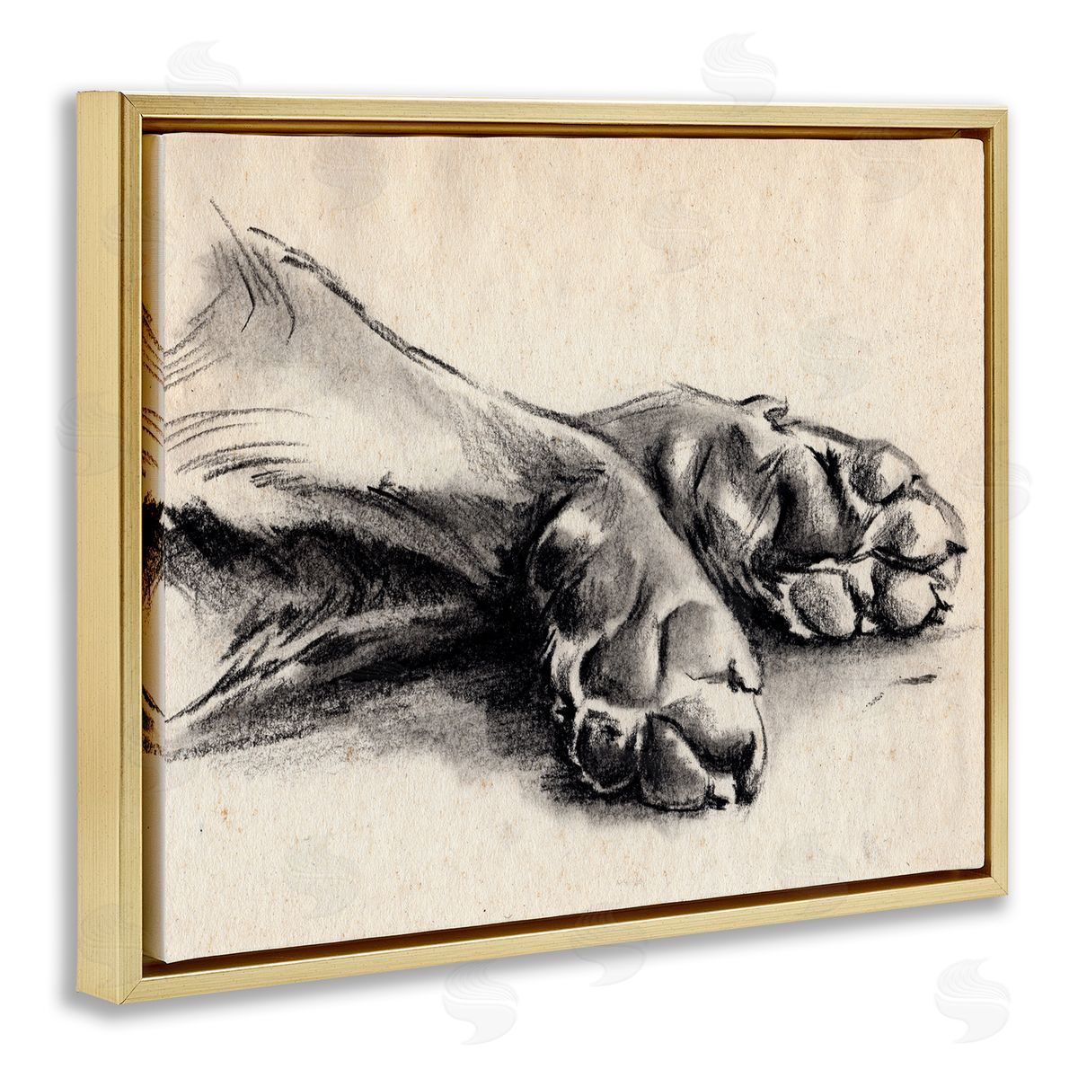 Dog Paw Charcoal Design Gold Floating Frame Canvas Wall Art, Home Decor by Jennifer Paxton Parker