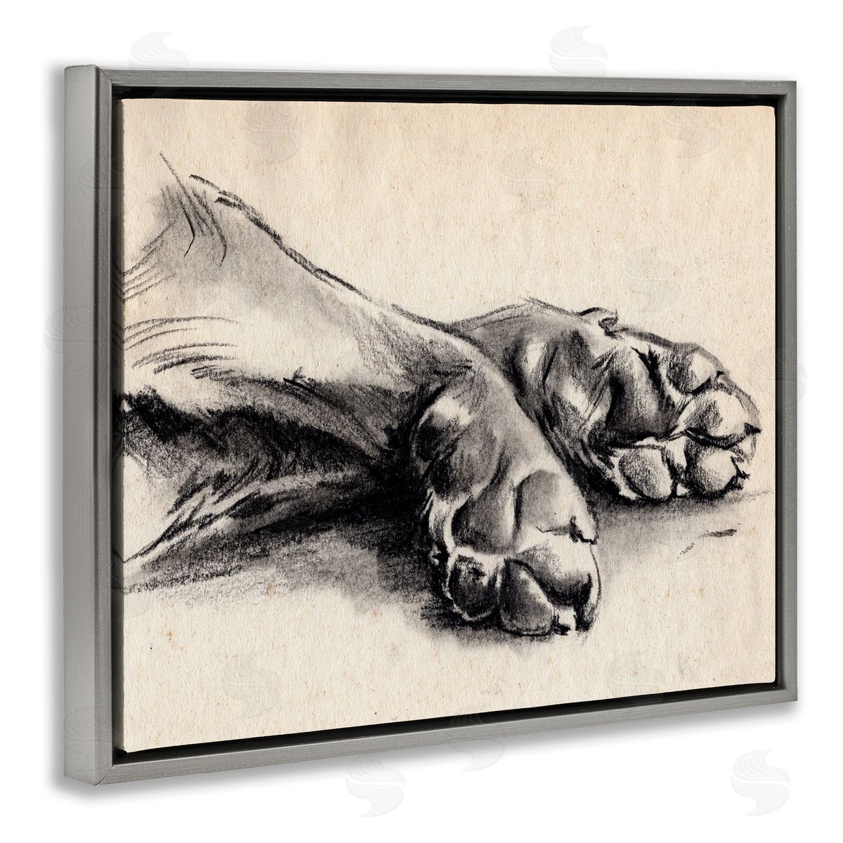 Dog Paw Charcoal Design Grey Floating Frame Canvas Wall Art, Home Decor by Jennifer Paxton Parker