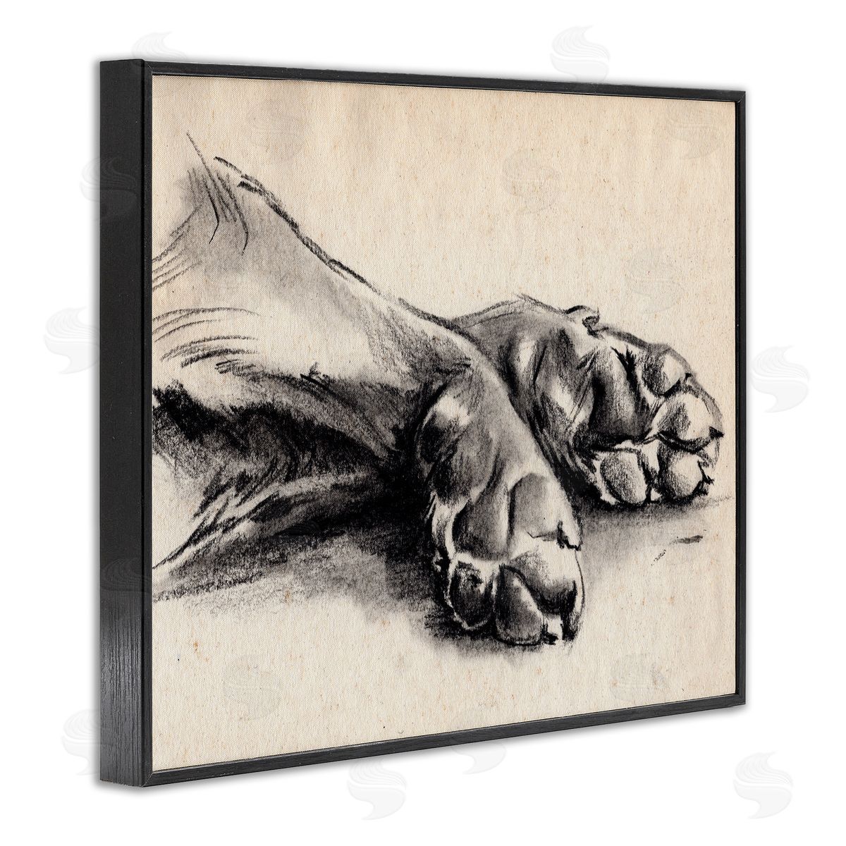 Dog Paw Charcoal Design Black Frame Print Wall Art, Home Decor by Jennifer Paxton Parker