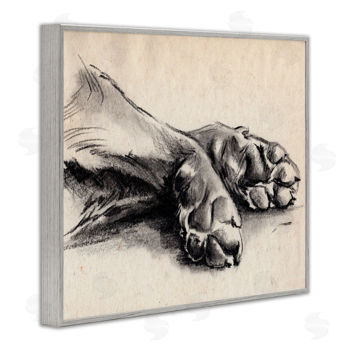 Dog Paw Charcoal Design Grey Frame Print Wall Art, Home Decor by Jennifer Paxton Parker