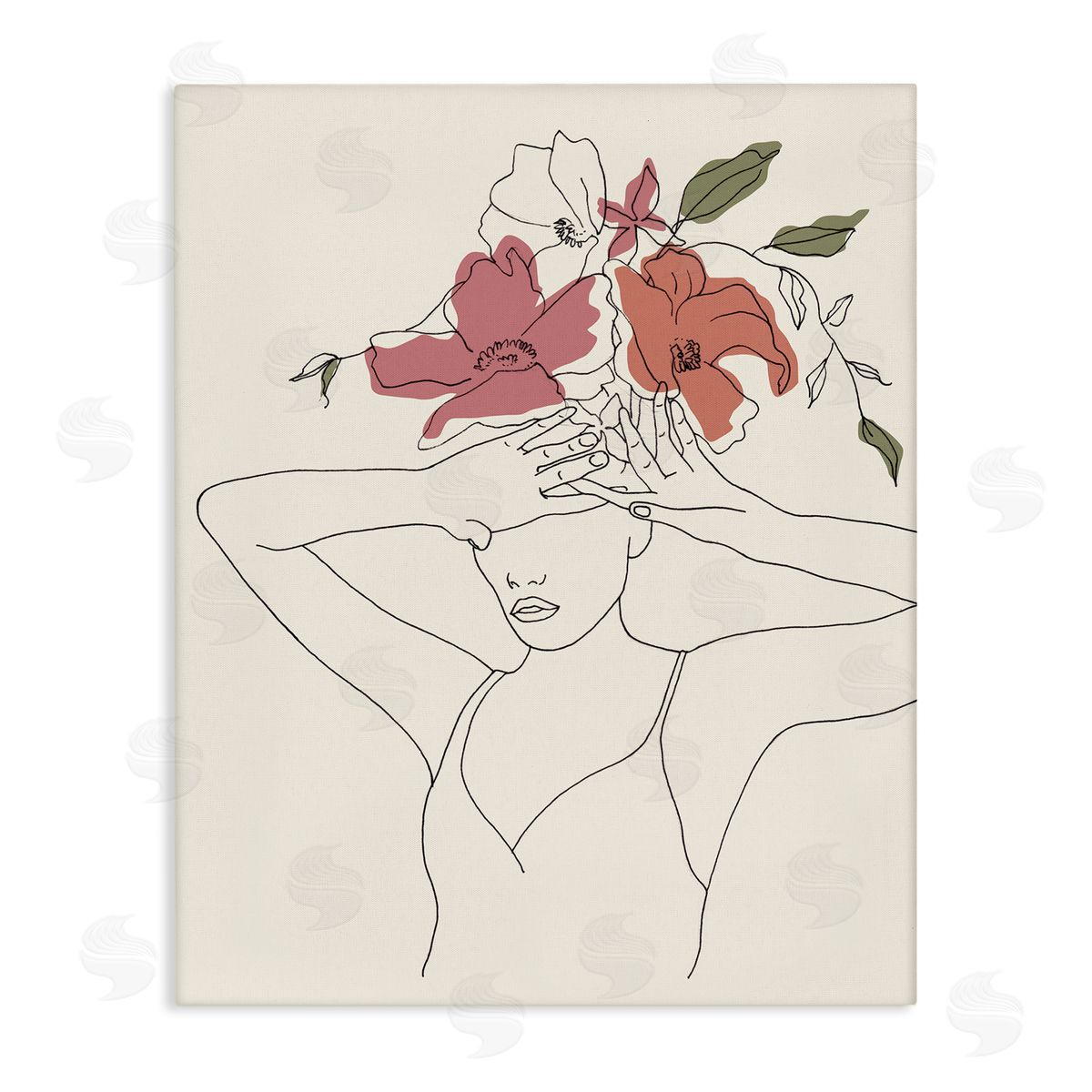 Melissa Wang Female Linework Tropical Flower Sketch Canvas Wall Art