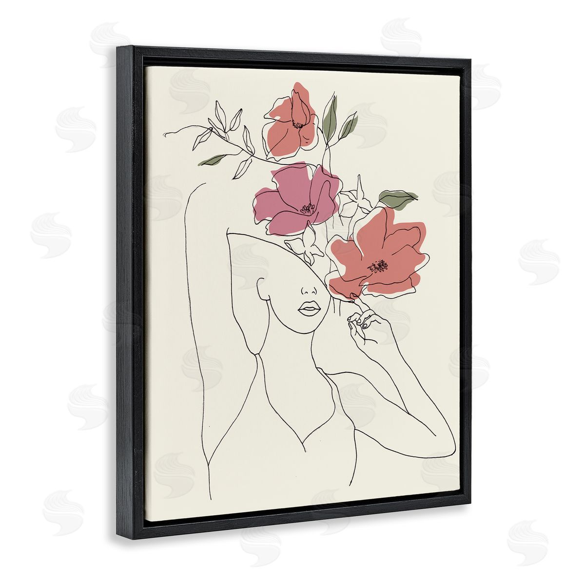 Melissa Wang Female Linework Blooming Floral Sketch Black Floater Frame Canvas Art