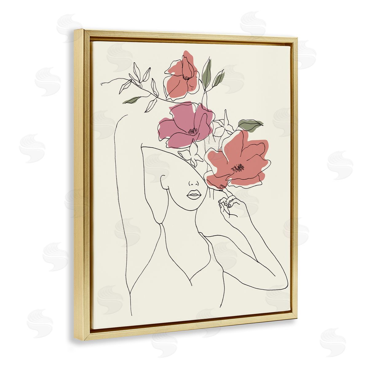 Melissa Wang Female Linework Blooming Floral Sketch Gold Floater Frame Canvas Art
