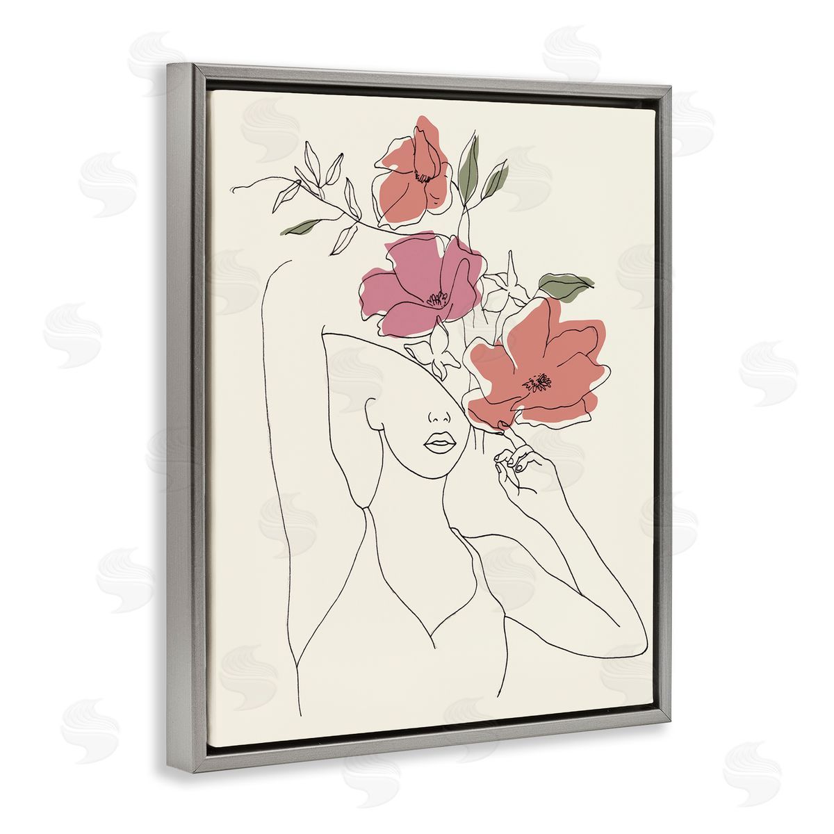 Melissa Wang Female Linework Blooming Floral Sketch Gray Floater Frame Canvas Art