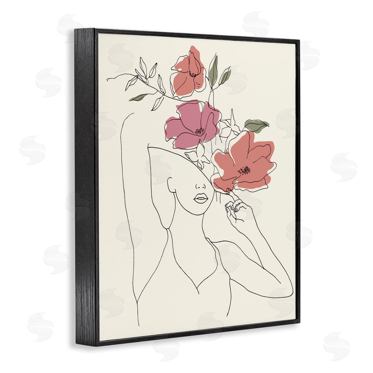 Melissa Wang Female Linework Blooming Floral Sketch Black Framed Giclee Wall Art