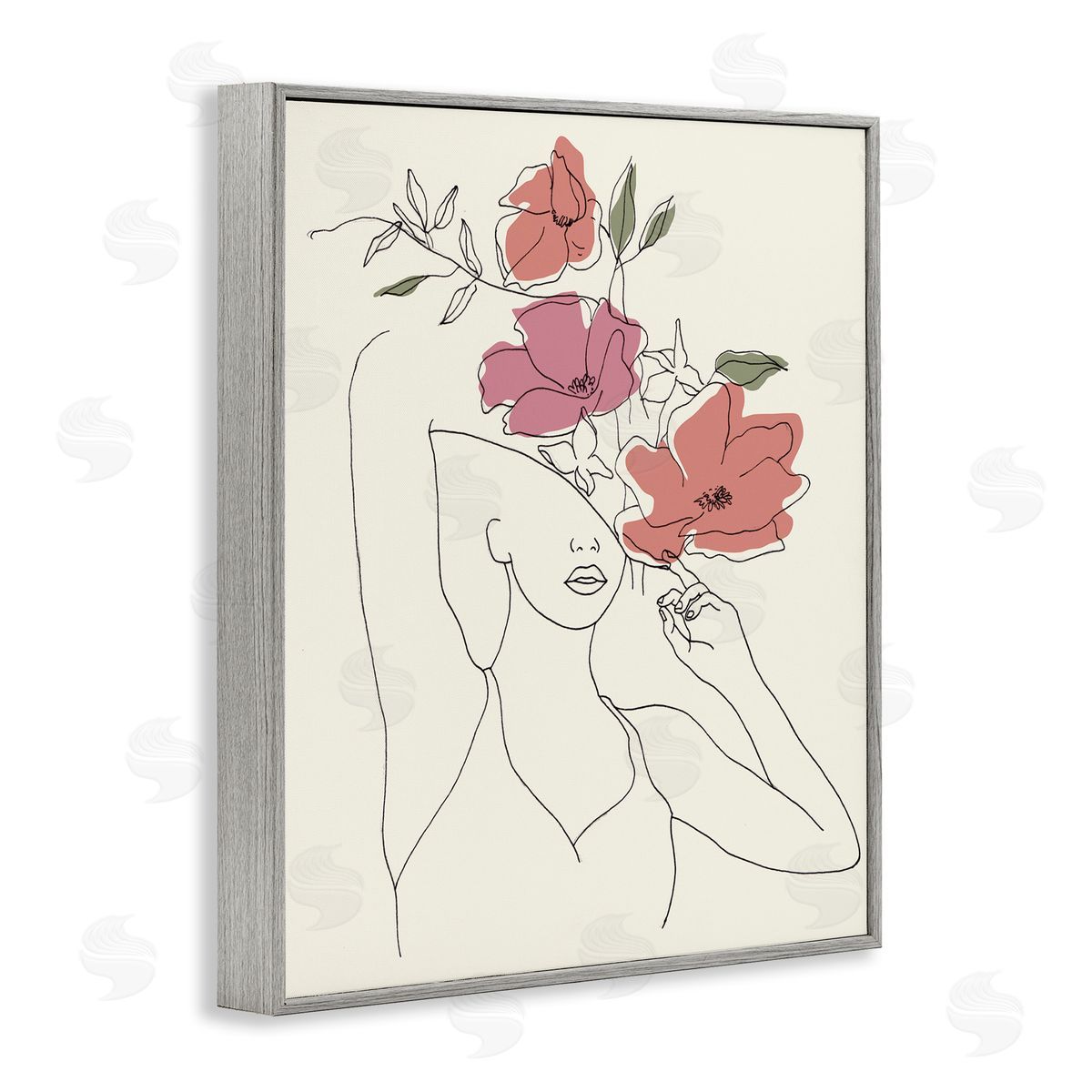 Melissa Wang Female Linework Blooming Floral Sketch Gray Framed Giclee Wall Art