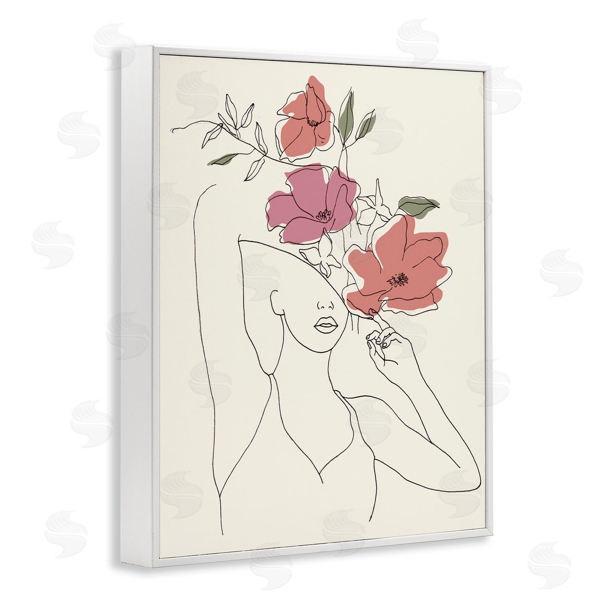 Melissa Wang Female Linework Blooming Floral Sketch White Framed Giclee Wall Art