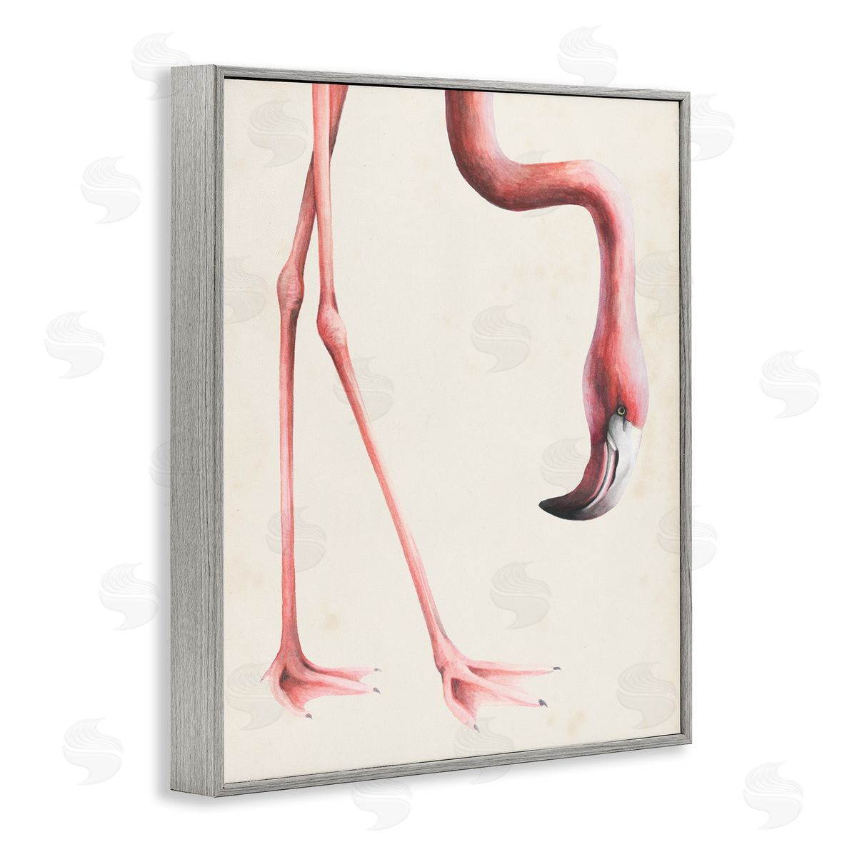 Grace Popp Flamingo Bending Feet Beak Detail Gray Framed Giclee Wall Art