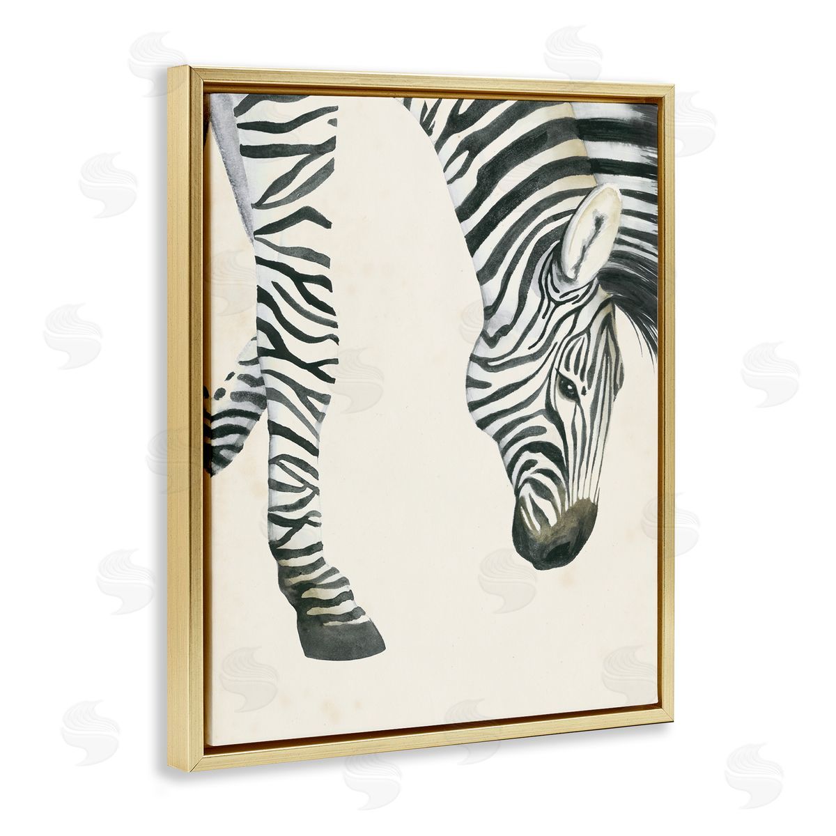 Grace Popp Zebra Grazing Striped Safari Animal Gold Floater Frame Canvas Art
