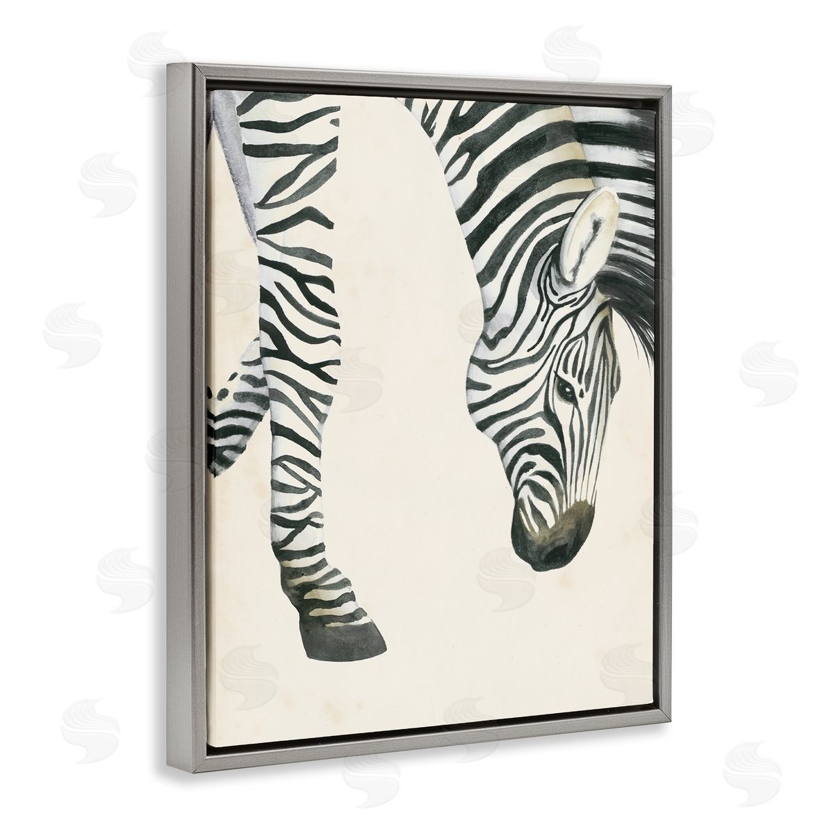 Grace Popp Zebra Grazing Striped Safari Animal Gray Floater Frame Canvas Art