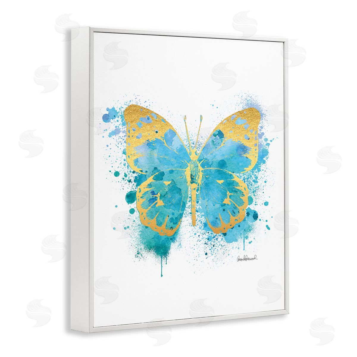 Amanda Greenwood Abstract Butterfly Blue Paint Splatter  White Framed Giclee Wall Art