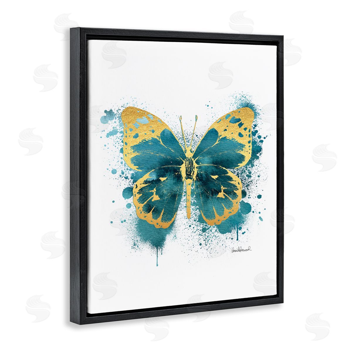 Amanda Greenwood Butterfly Abstract Blue Watercolor Painting Black Floater Frame Canvas Art