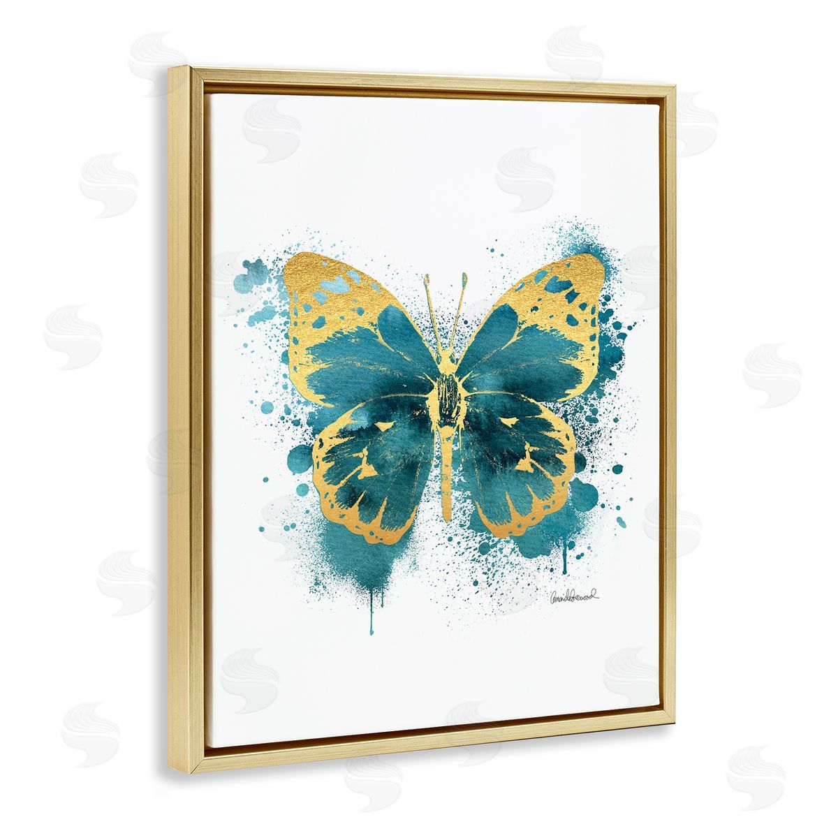 Amanda Greenwood Butterfly Abstract Blue Watercolor Painting Gold Floater Frame Canvas Art