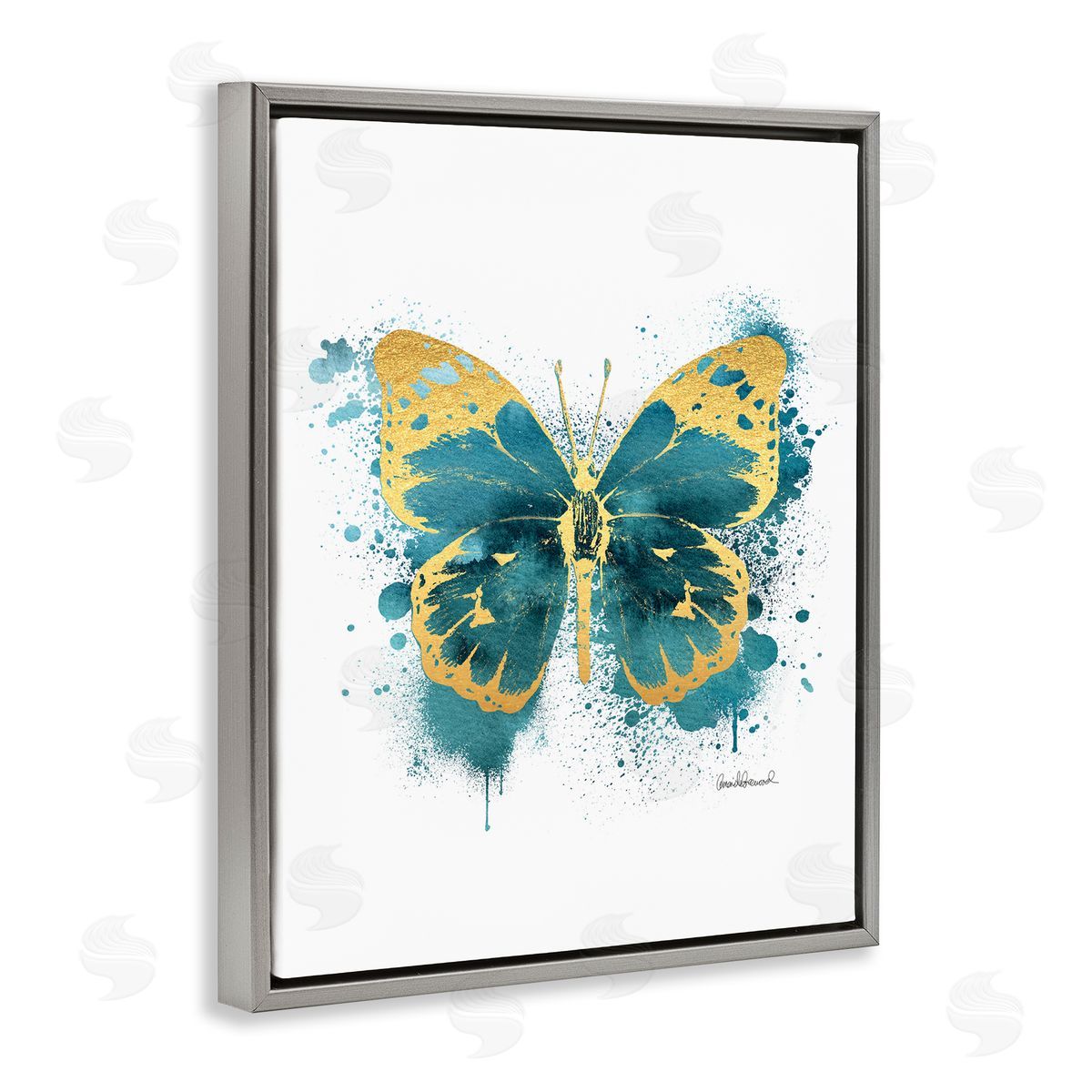 Amanda Greenwood Butterfly Abstract Blue Watercolor Painting Gray Floater Frame Canvas Art
