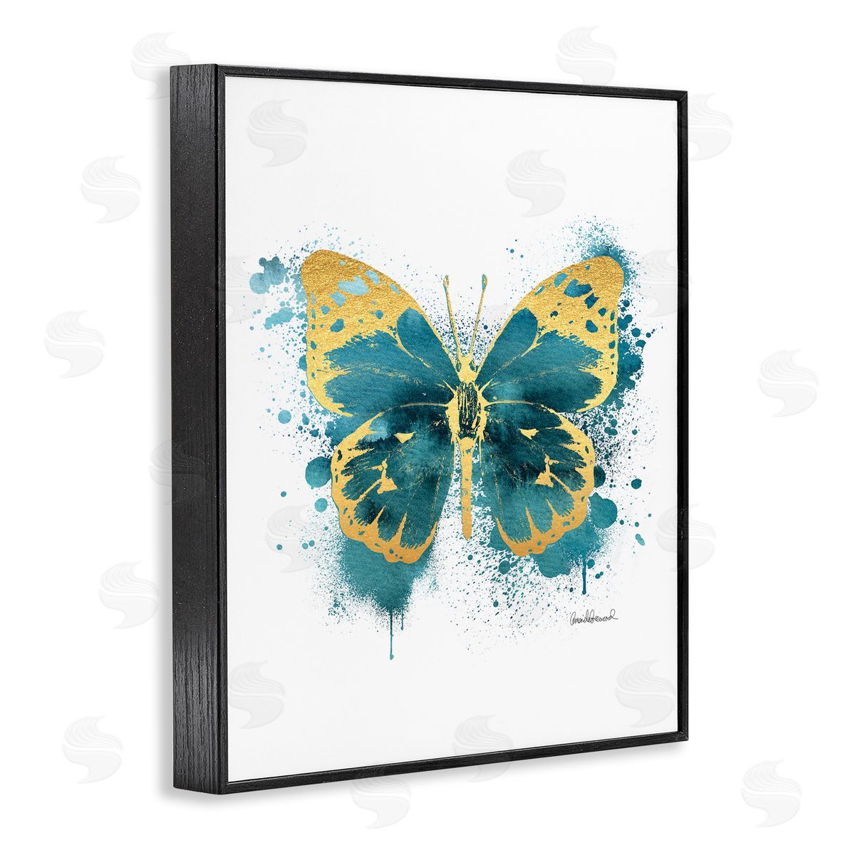 Amanda Greenwood Butterfly Abstract Blue Watercolor Painting Black Framed Giclee Wall Art