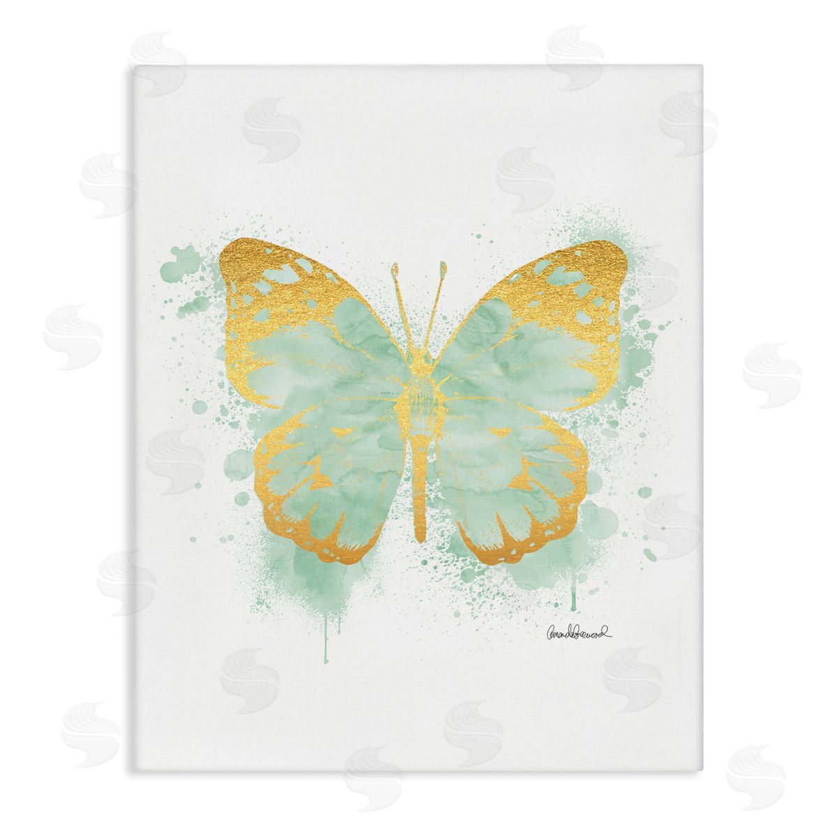 Amanda Greenwood Seafoam Green Butterfly Paint Splatter Canvas Wall Art