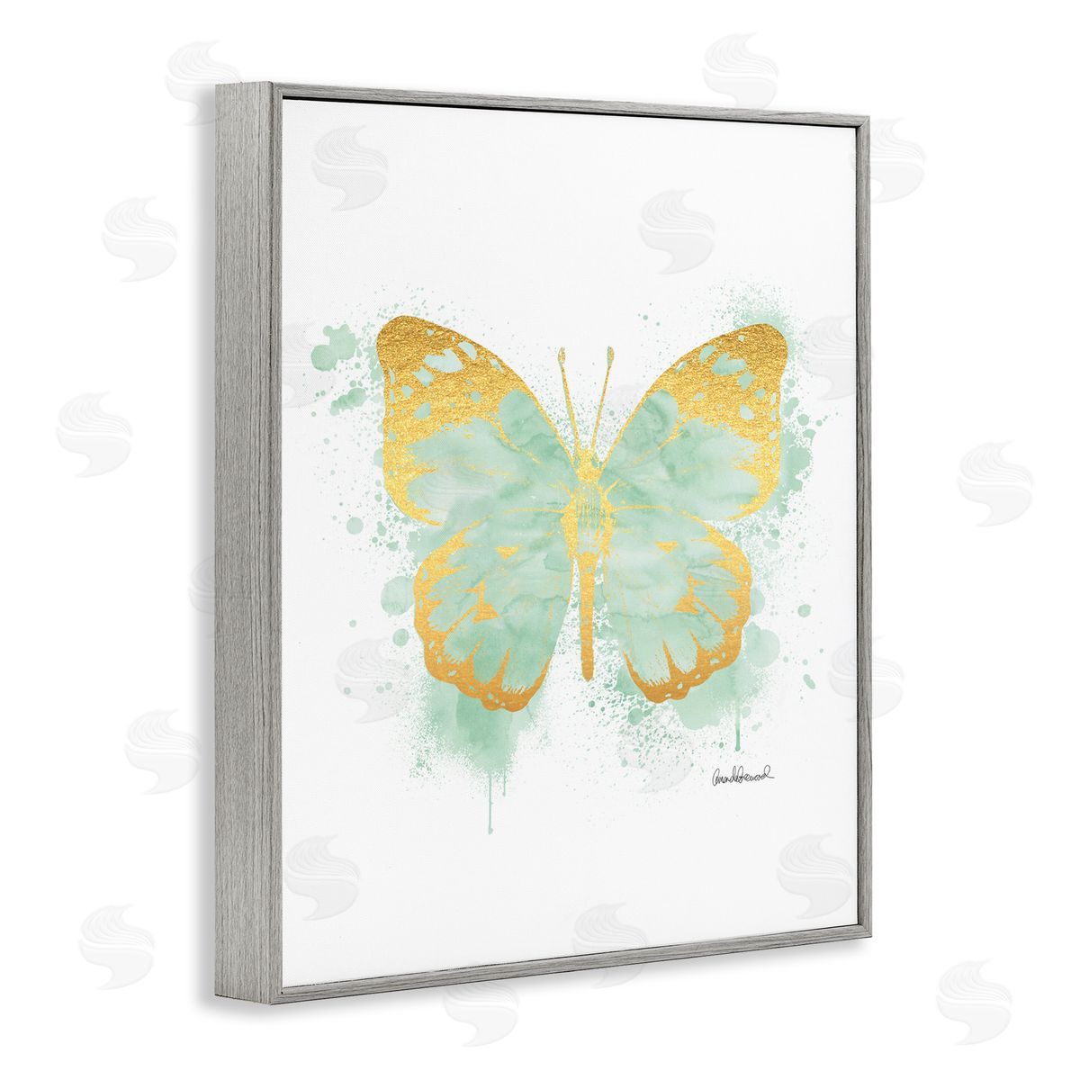 Amanda Greenwood Seafoam Green Butterfly Paint Splatter Gray Framed Giclee Wall Art