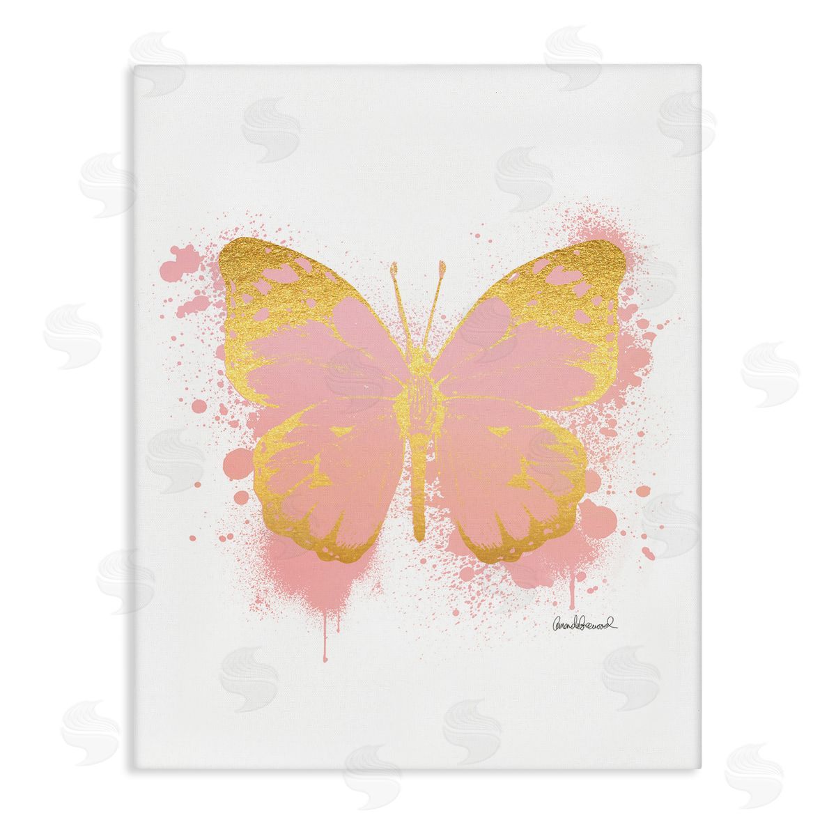 Amanda Greenwood Glam Pink Gold Butterfly Paint Splatter Canvas Wall Art