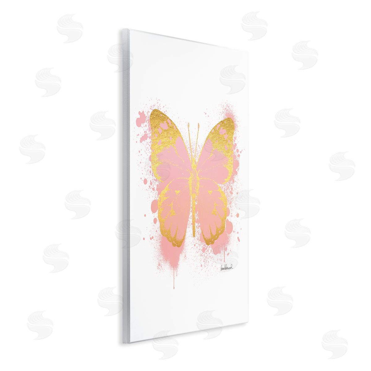 Amanda Greenwood Glam Pink Gold Butterfly Paint Splatter Wall Plaque Art